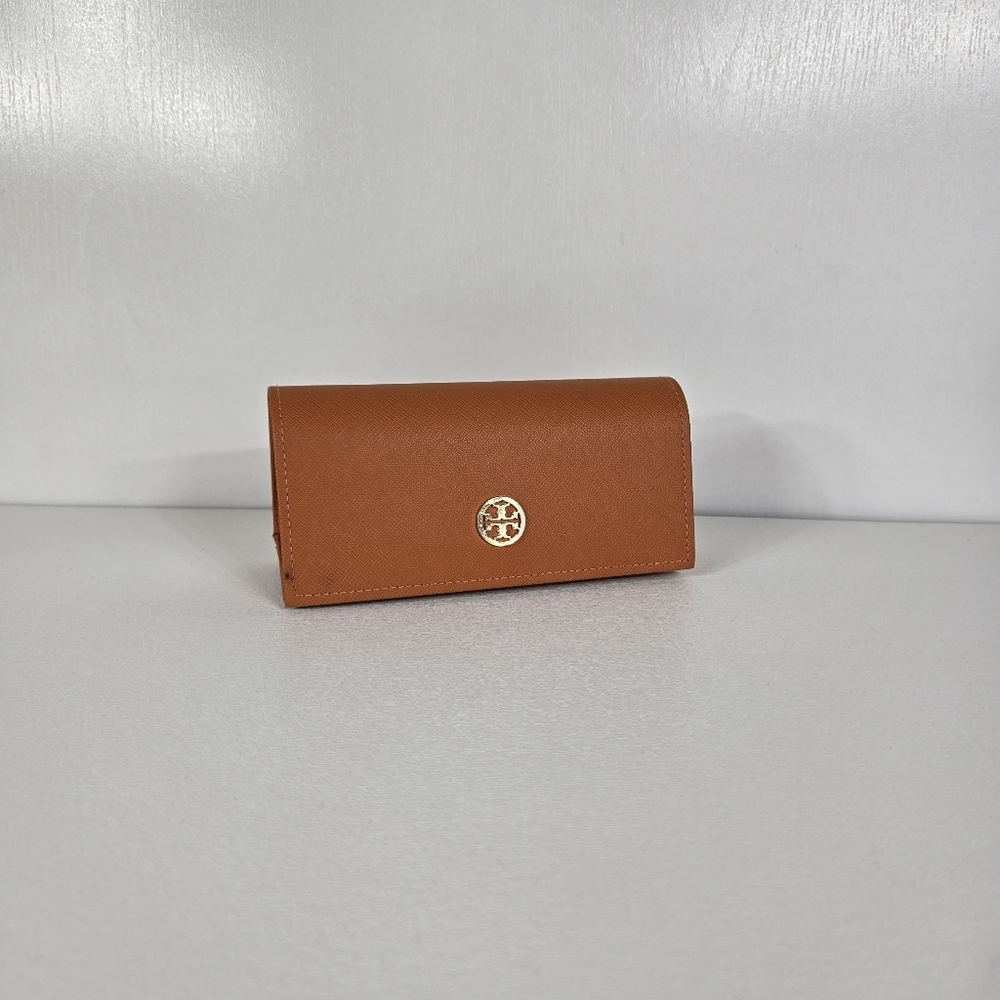 Tory Burch Women's Orange Eye Glass Case EUC Designer Fashion Leather